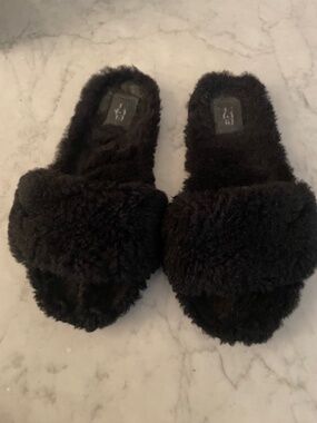 Ugg Uggs Slides Sandals Slippers Black Shearling